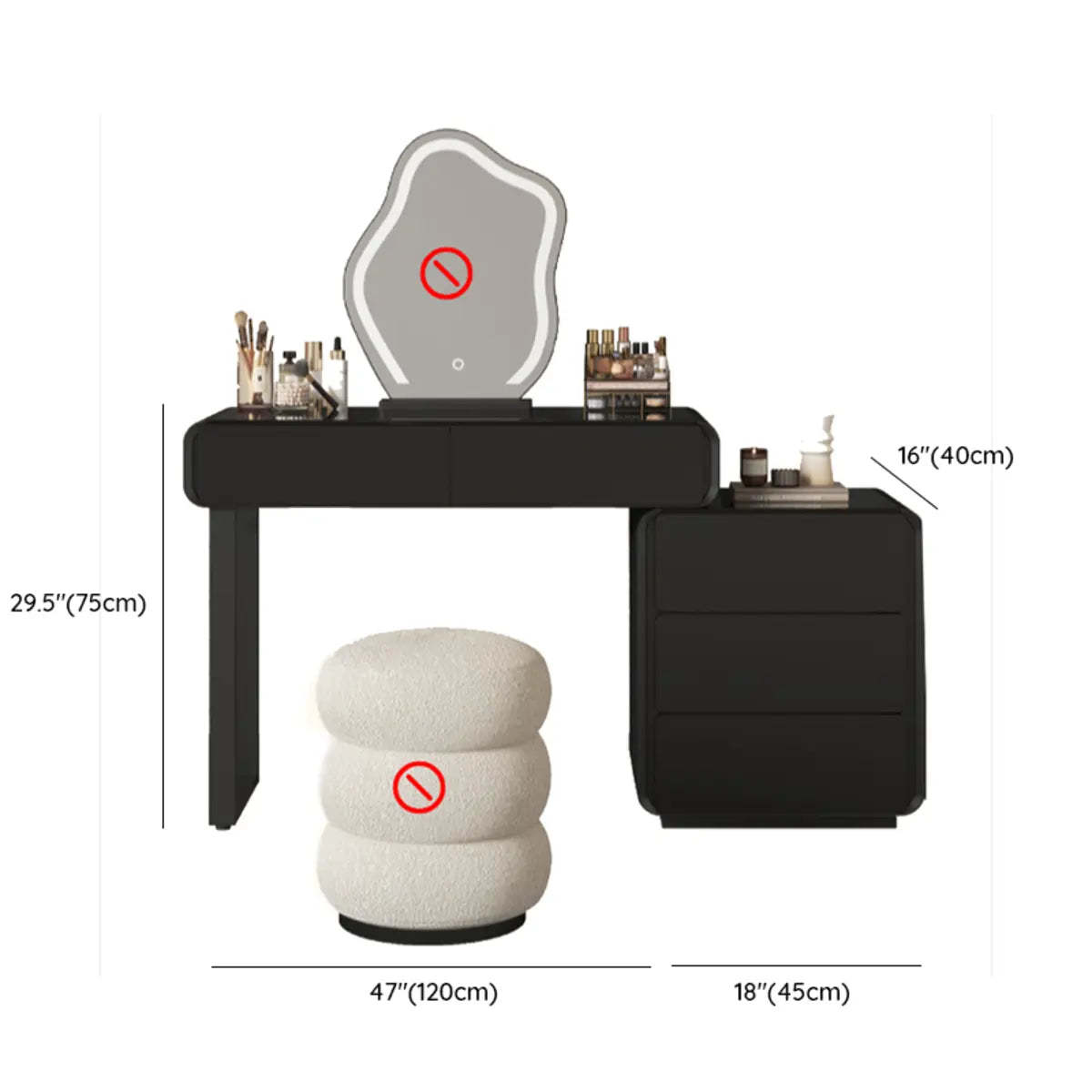 Modern Abstract Black Wood LED Mirror Vanity