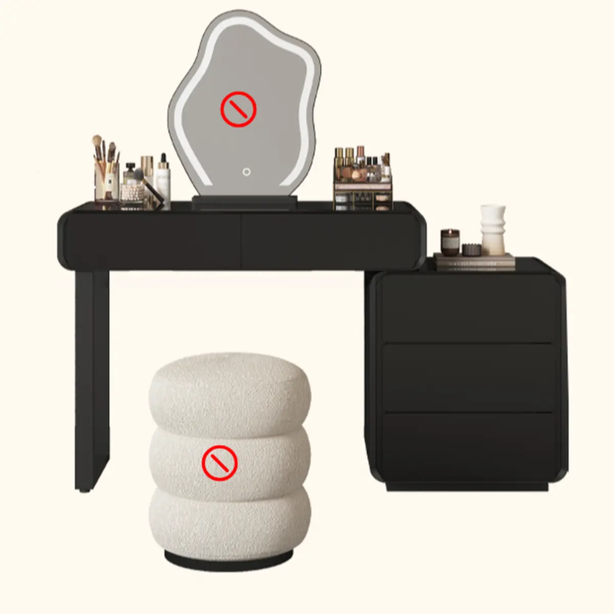 Modern Abstract Black Wood LED Mirror Vanity