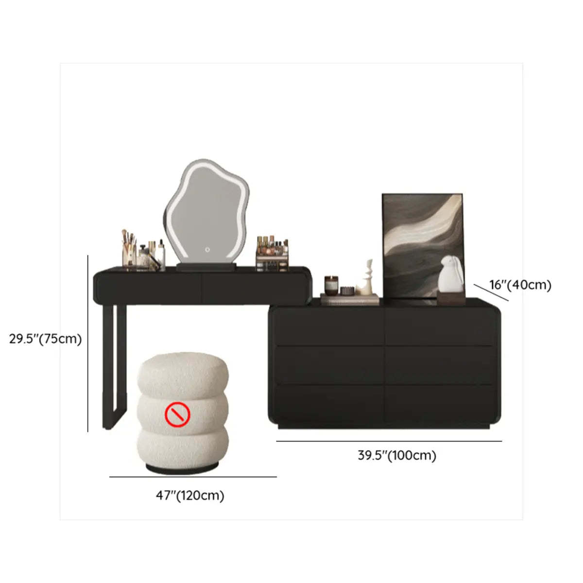 Modern Abstract Black Wood LED Mirror Vanity