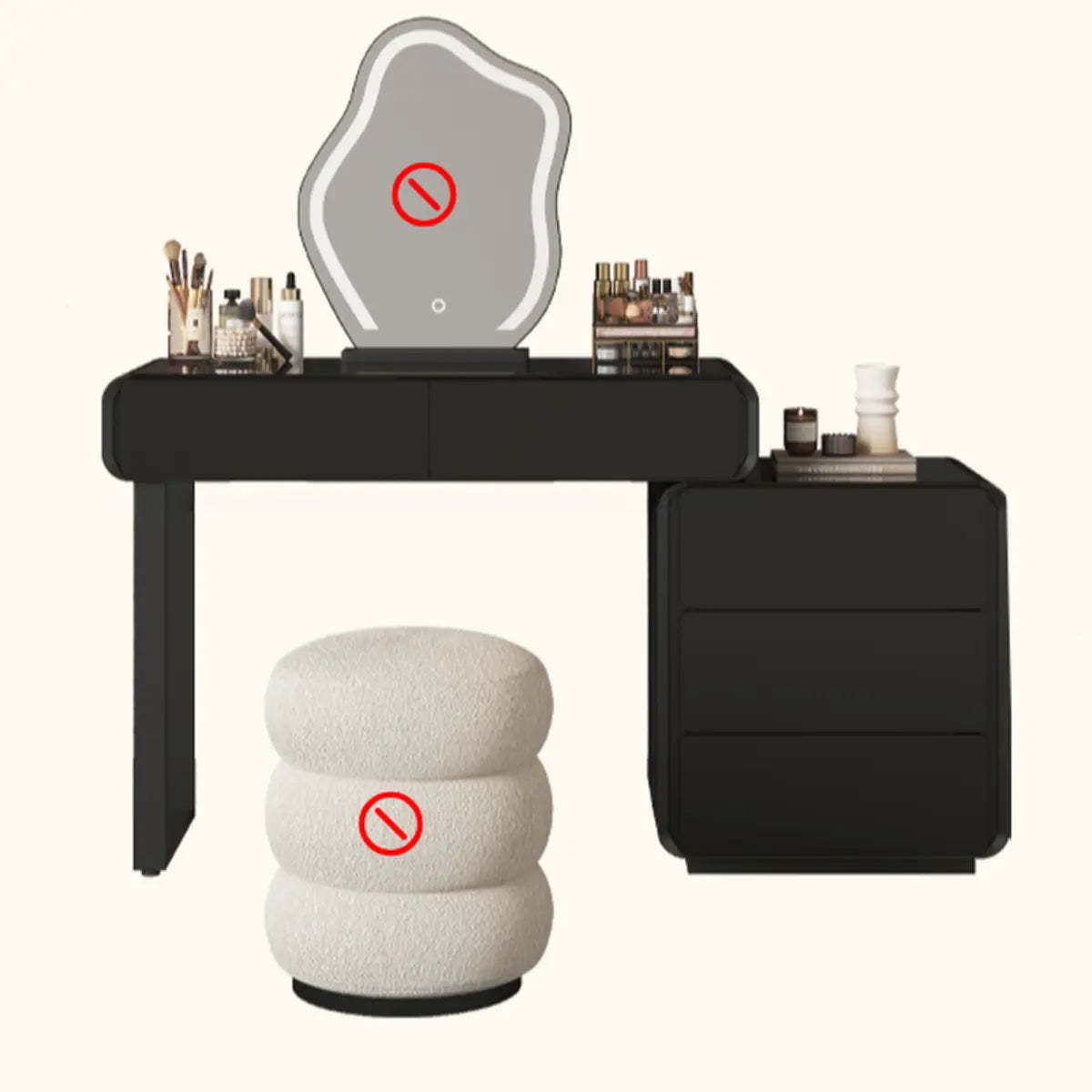 Modern Abstract Black Wood LED Mirror Vanity
