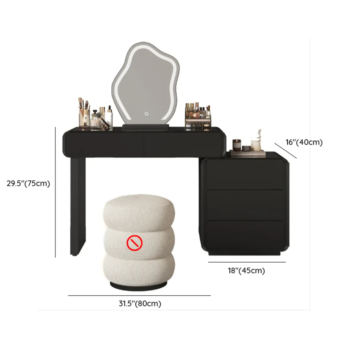 Modern Abstract Black Wood LED Mirror Vanity