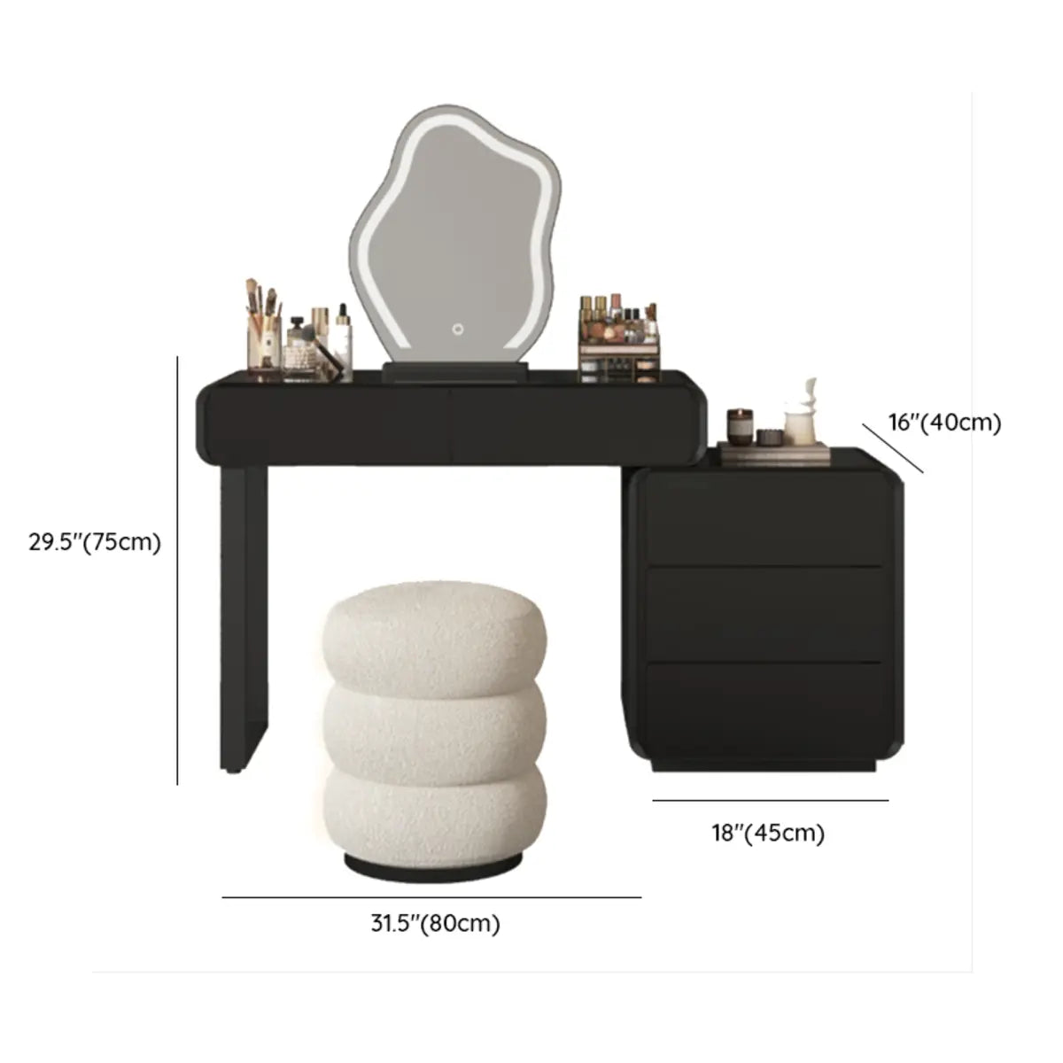 Modern Abstract Black Wood LED Mirror Vanity