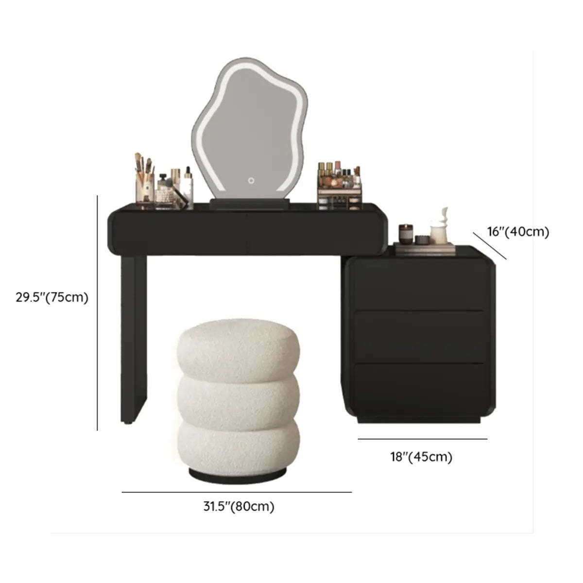 Modern Abstract Black Wood LED Mirror Vanity