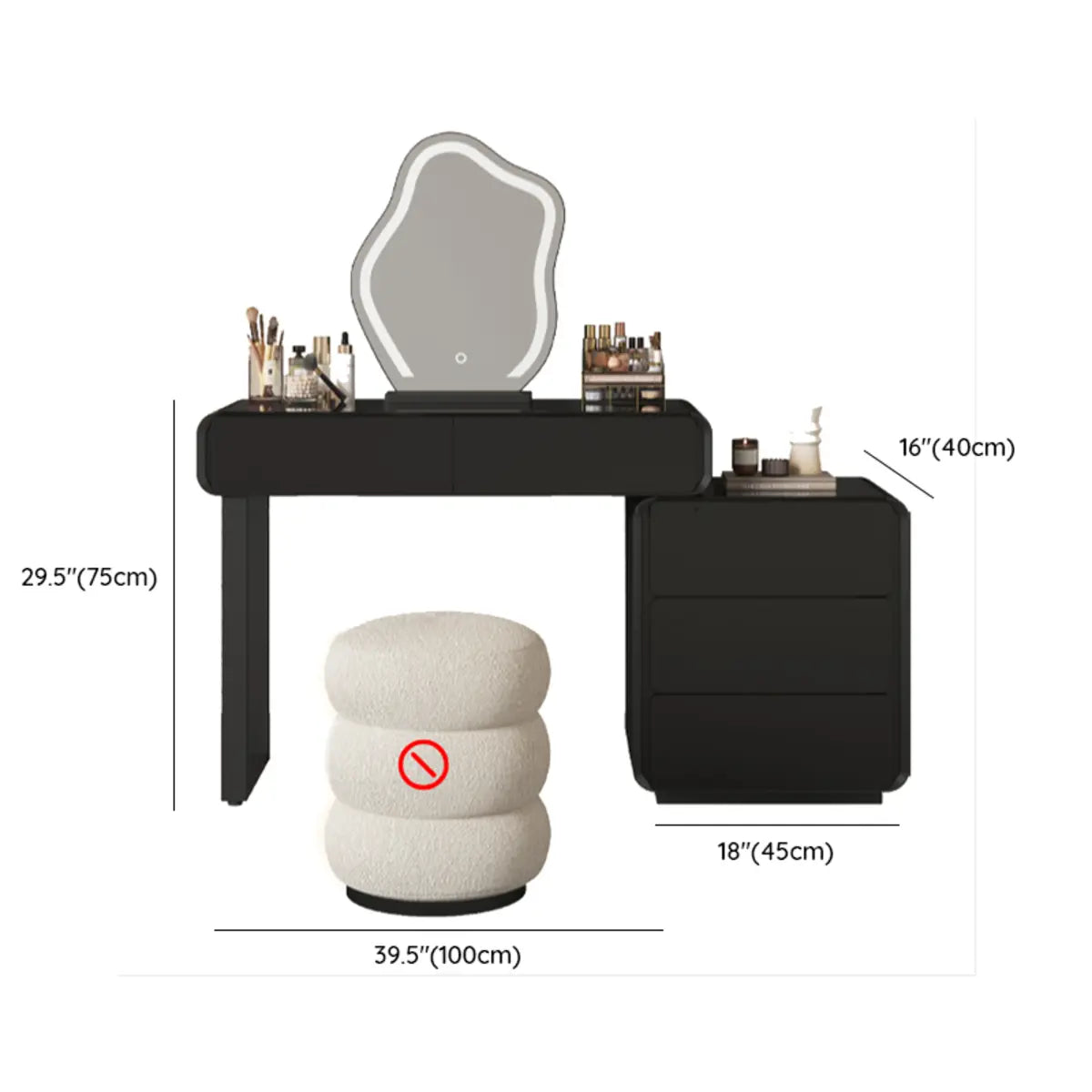 Modern Abstract Black Wood LED Mirror Vanity