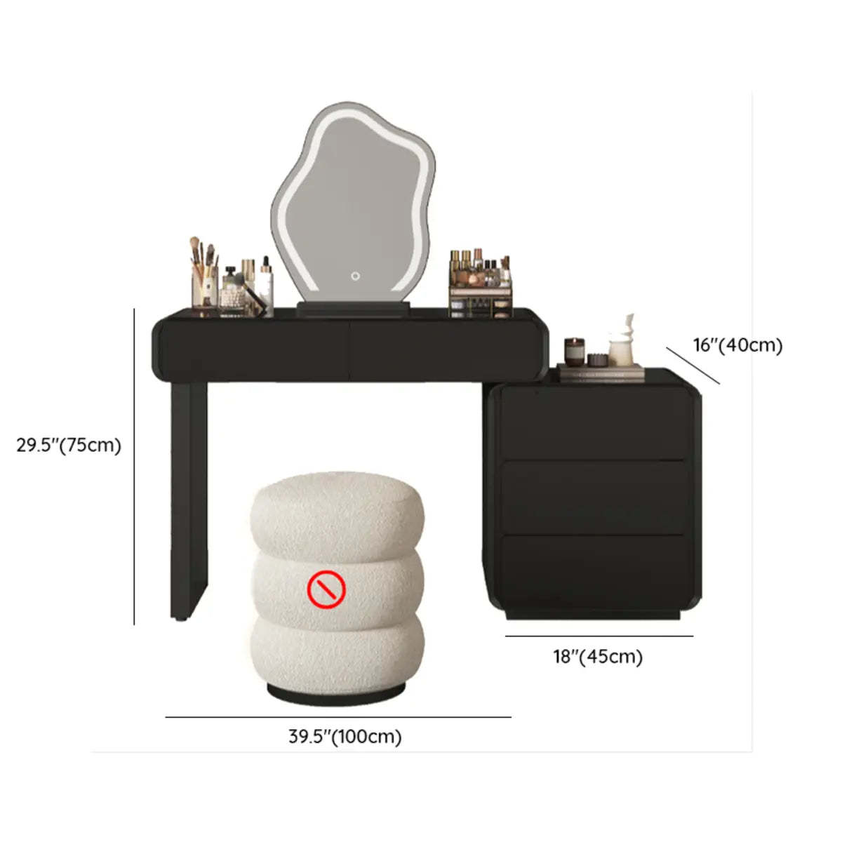 Modern Abstract Black Wood LED Mirror Vanity