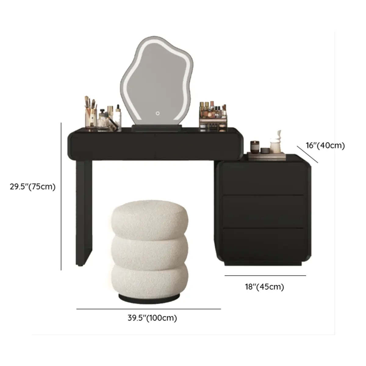 Modern Abstract Black Wood LED Mirror Vanity