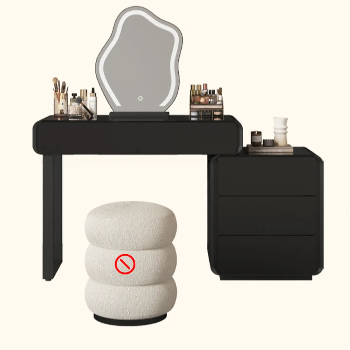 Modern Abstract Black Wood LED Mirror Vanity