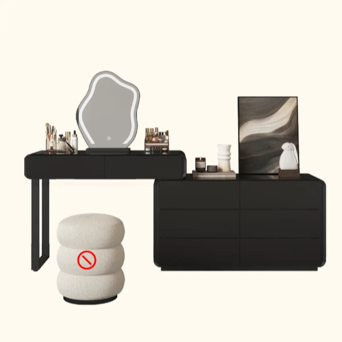 Modern Abstract Black Wood LED Mirror Vanity