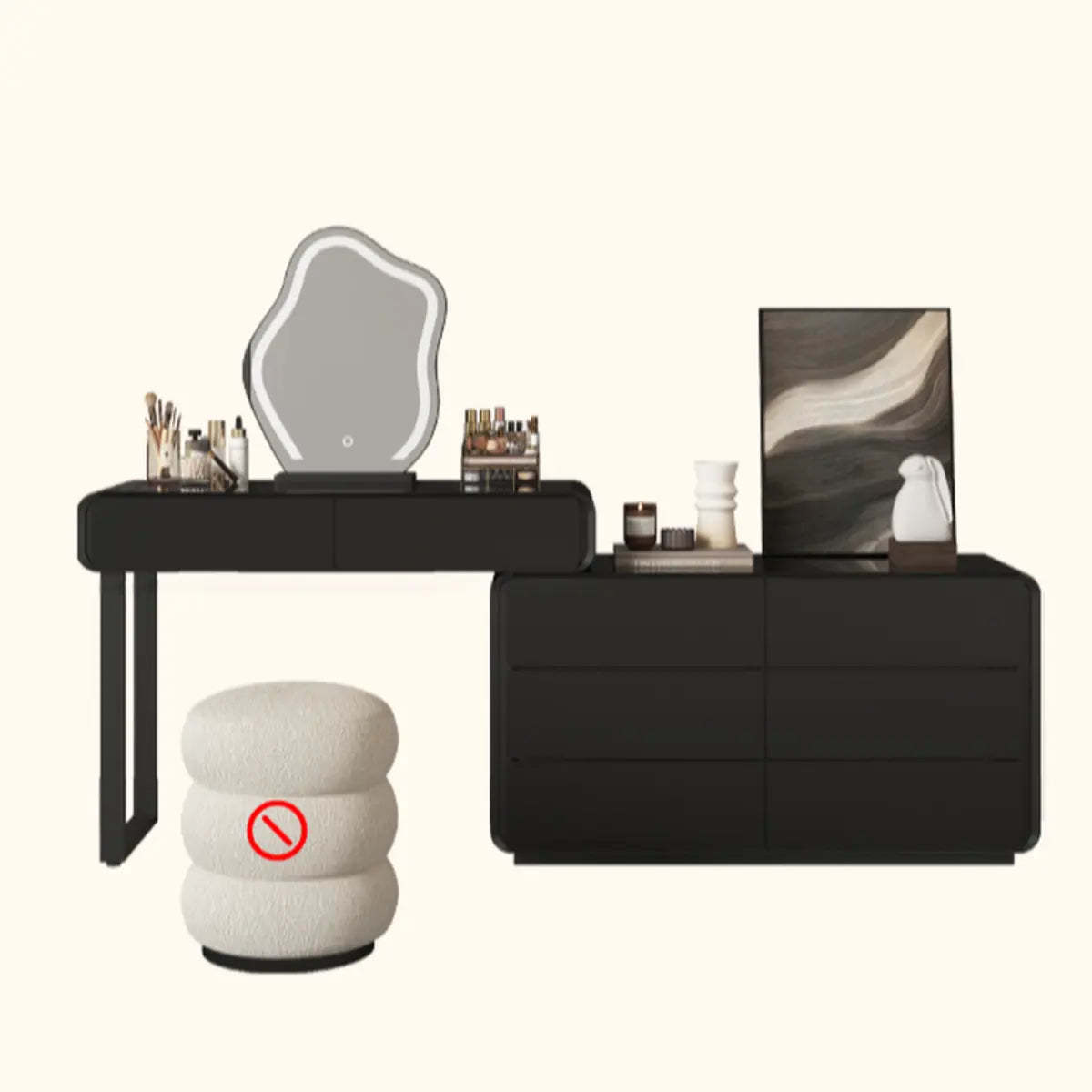 Modern Abstract Black Wood LED Mirror Vanity