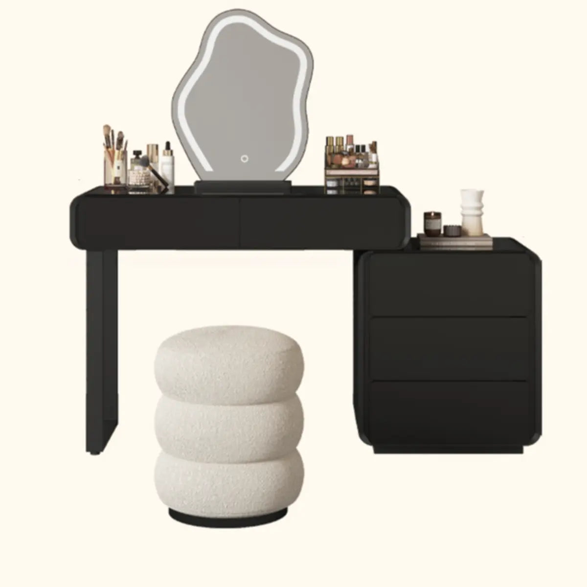 Modern Abstract Black Wood LED Mirror Vanity