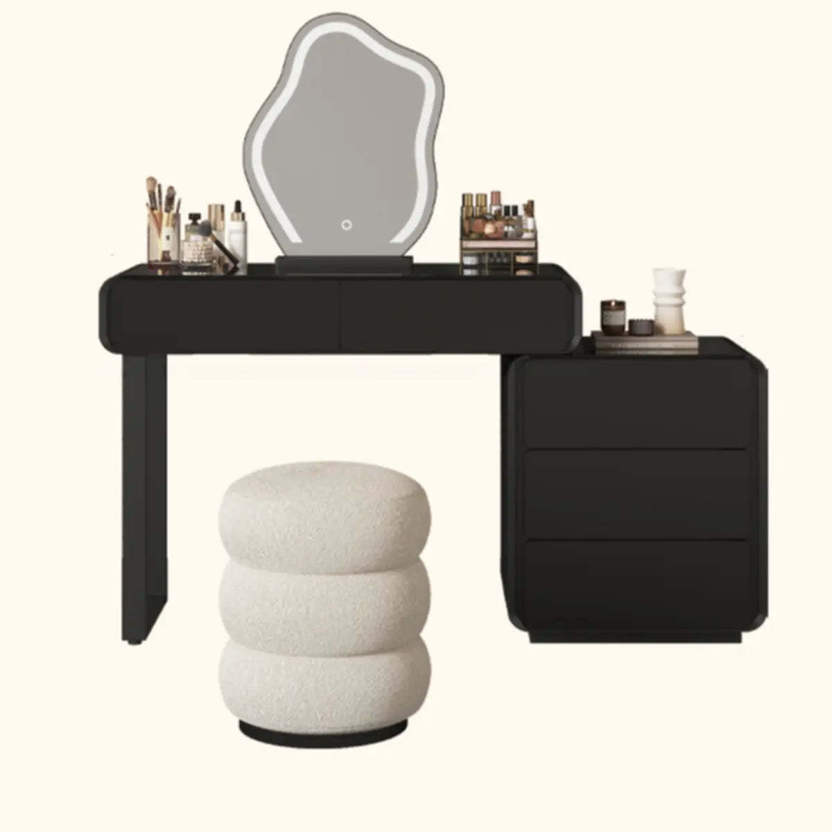 Modern Abstract Black Wood LED Mirror Vanity