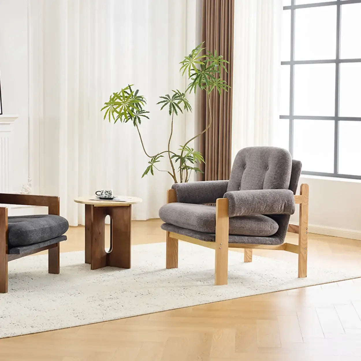 Modern Upholstered Reclining Accent Chair — Burlywood / Grey