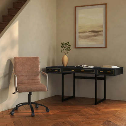 Modern Adjustable Black Leather Swivel Office Chair — Brown