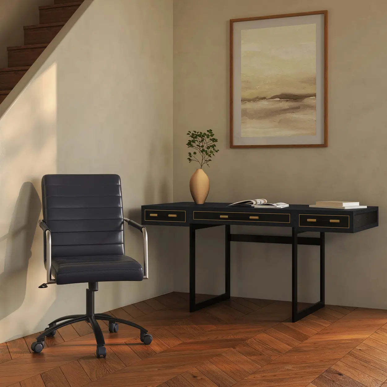 Modern Adjustable Black Leather Swivel Office Chair
