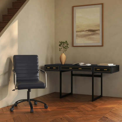 Modern Adjustable Black Leather Swivel Office Chair