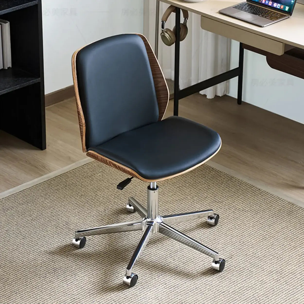Modern Ergonomic Leather Armless Swivel Office Chair — Genuine Leather