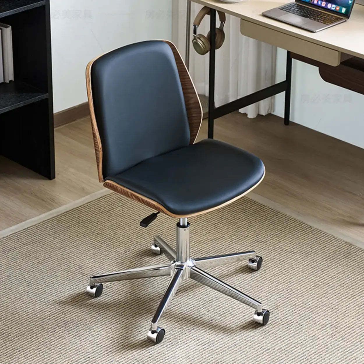 Modern Ergonomic Leather Armless Swivel Office Chair — Genuine Leather
