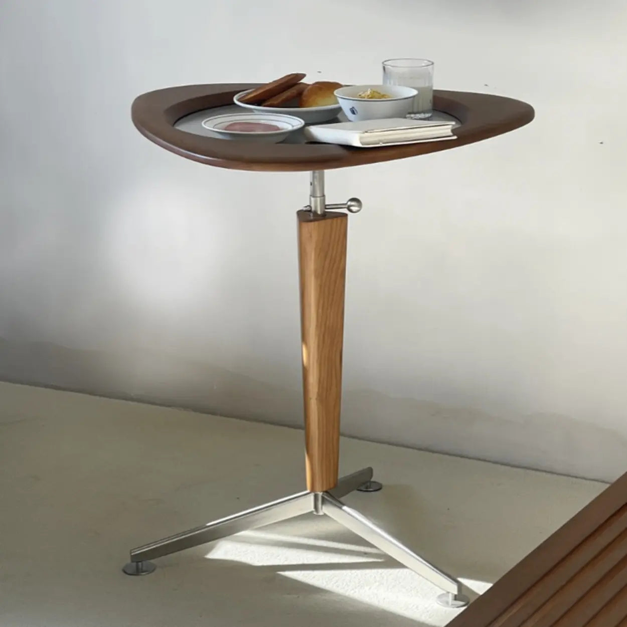 Modern Adjustable Brown Triangular Wood Side Table