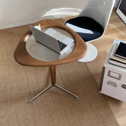 Modern Adjustable Brown Triangular Wood Side Table