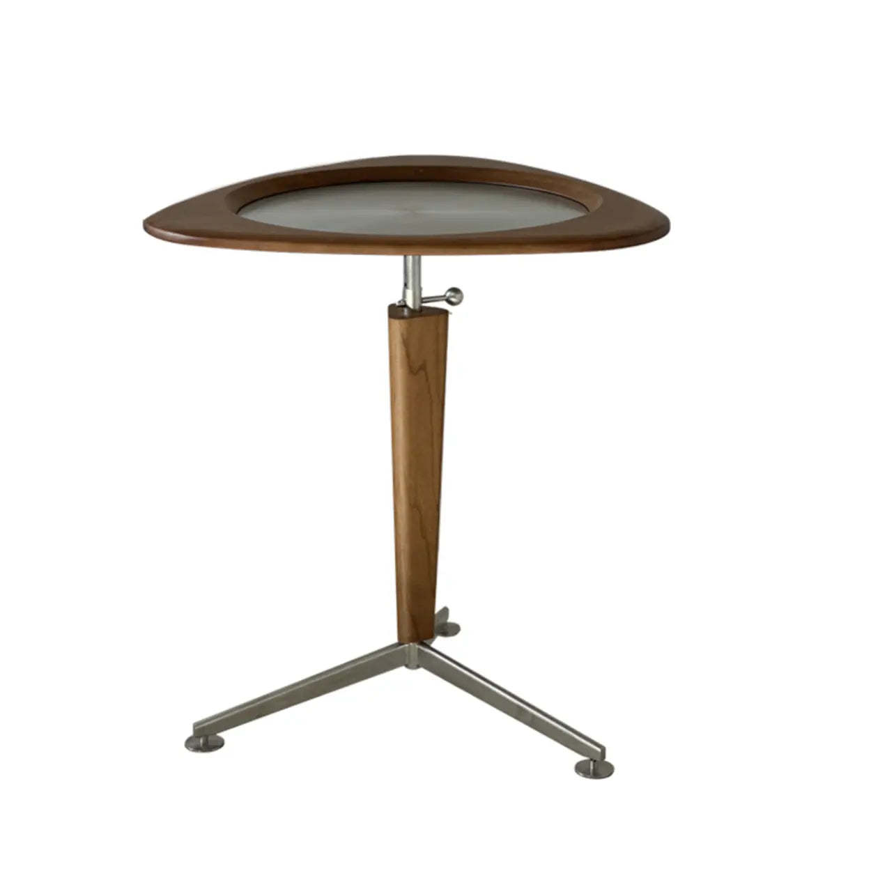 Modern Adjustable Brown Triangular Wood Side Table — Amber