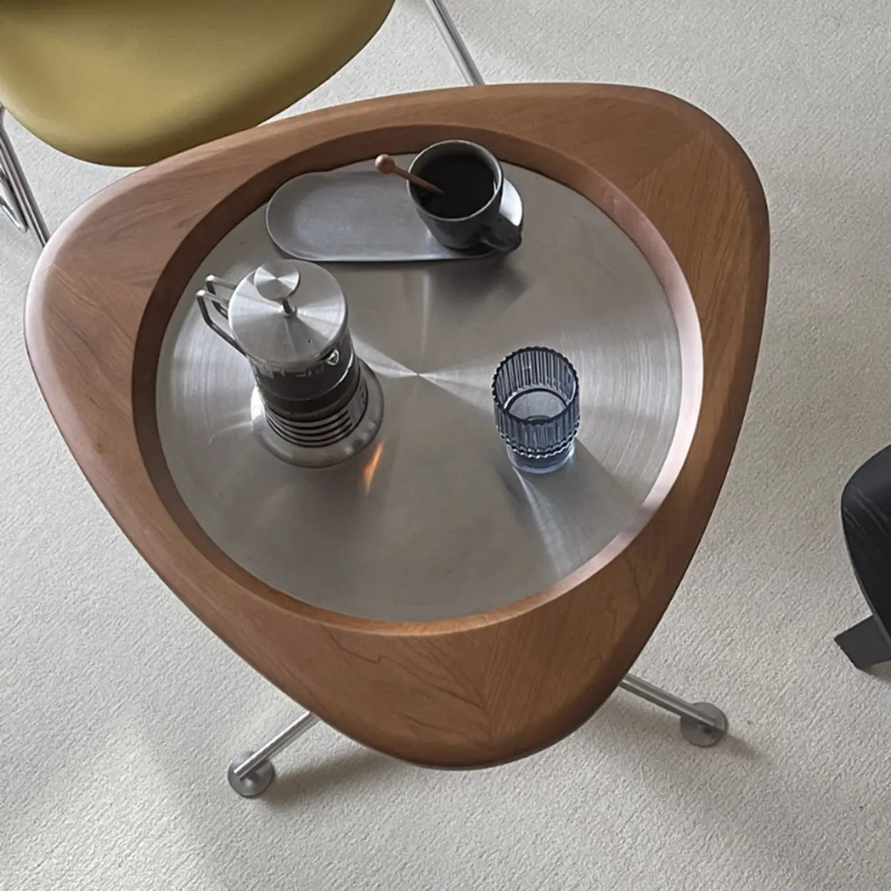 Modern Adjustable Brown Triangular Wood Side Table