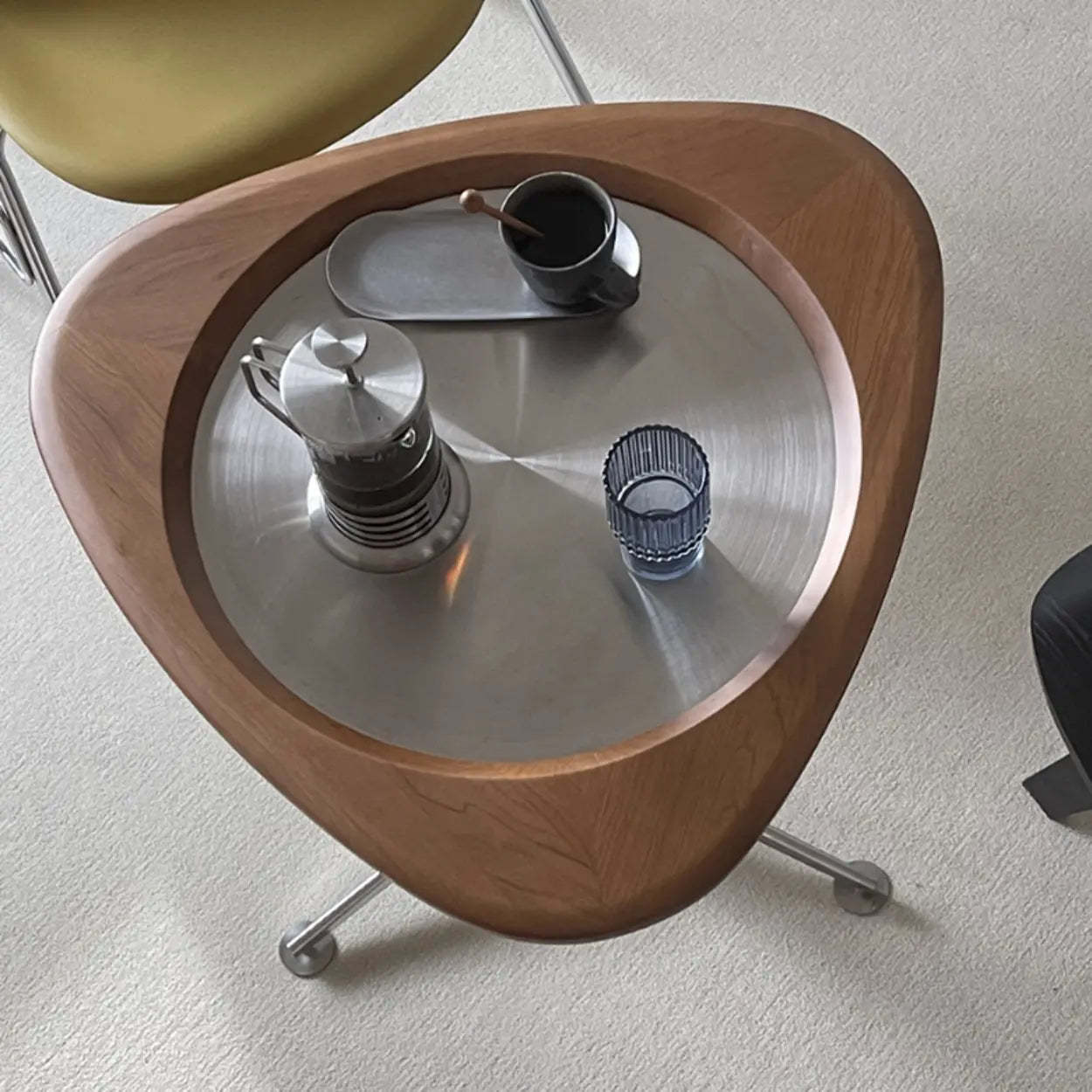Modern Adjustable Brown Triangular Wood Side Table