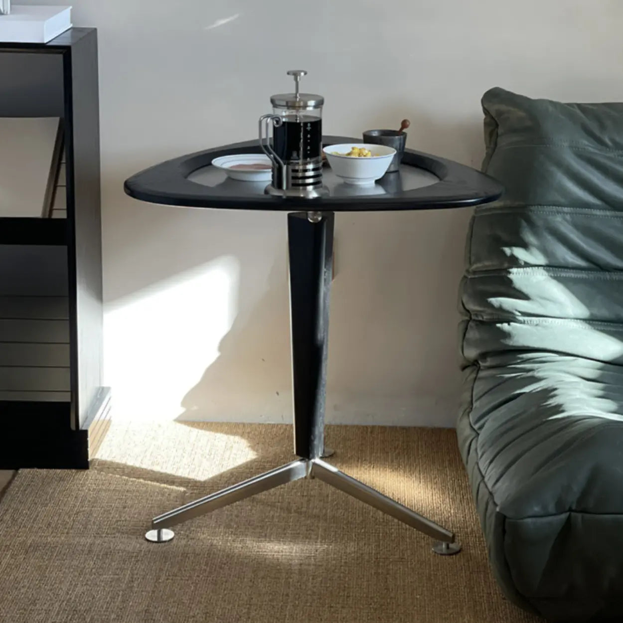 Modern Adjustable Brown Triangular Wood Side Table