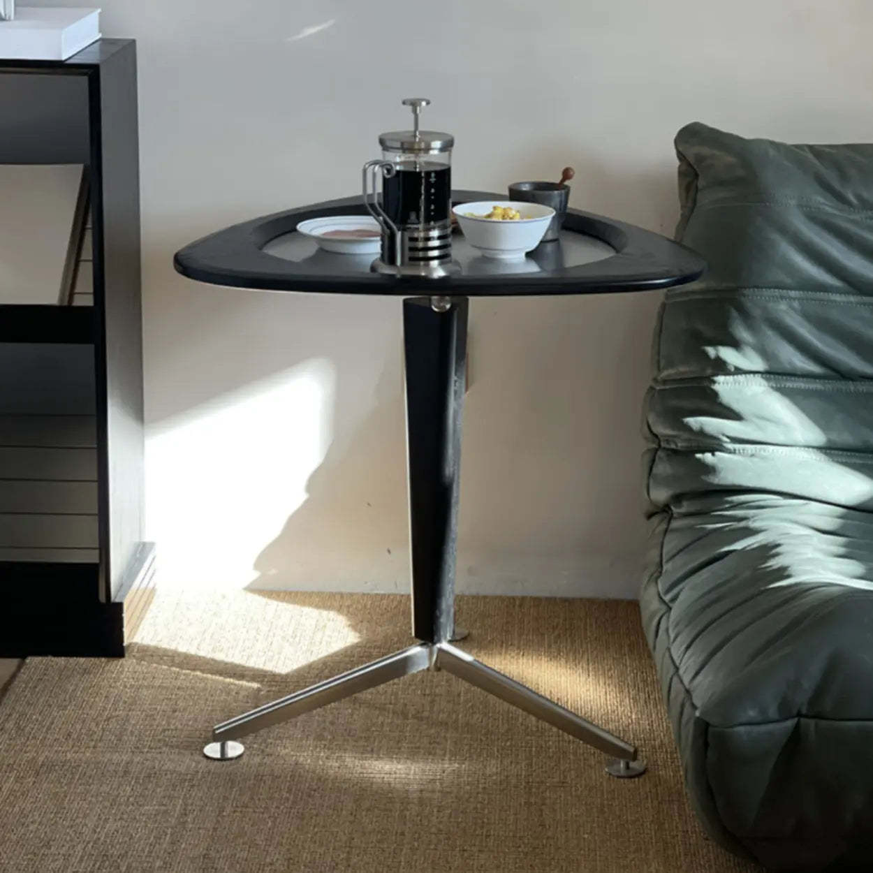 Modern Adjustable Brown Triangular Wood Side Table