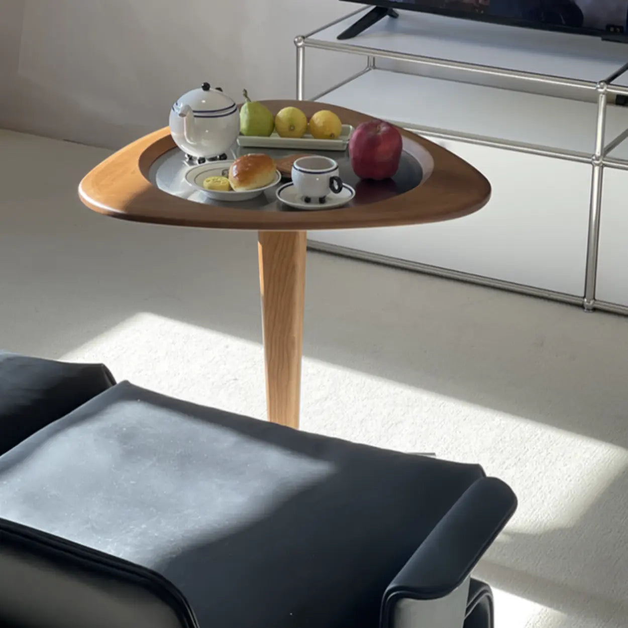Modern Adjustable Brown Triangular Wood Side Table