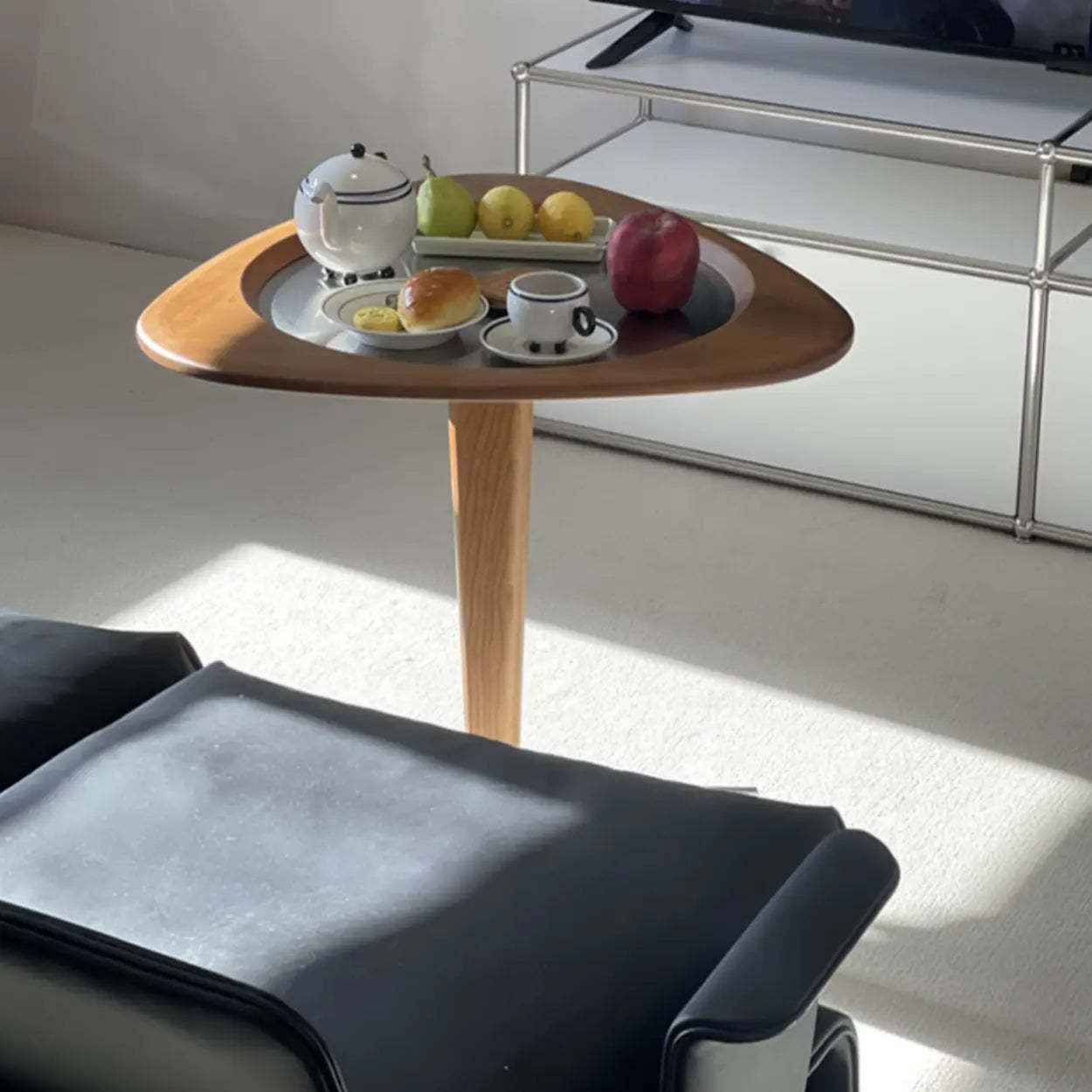 Modern Adjustable Brown Triangular Wood Side Table