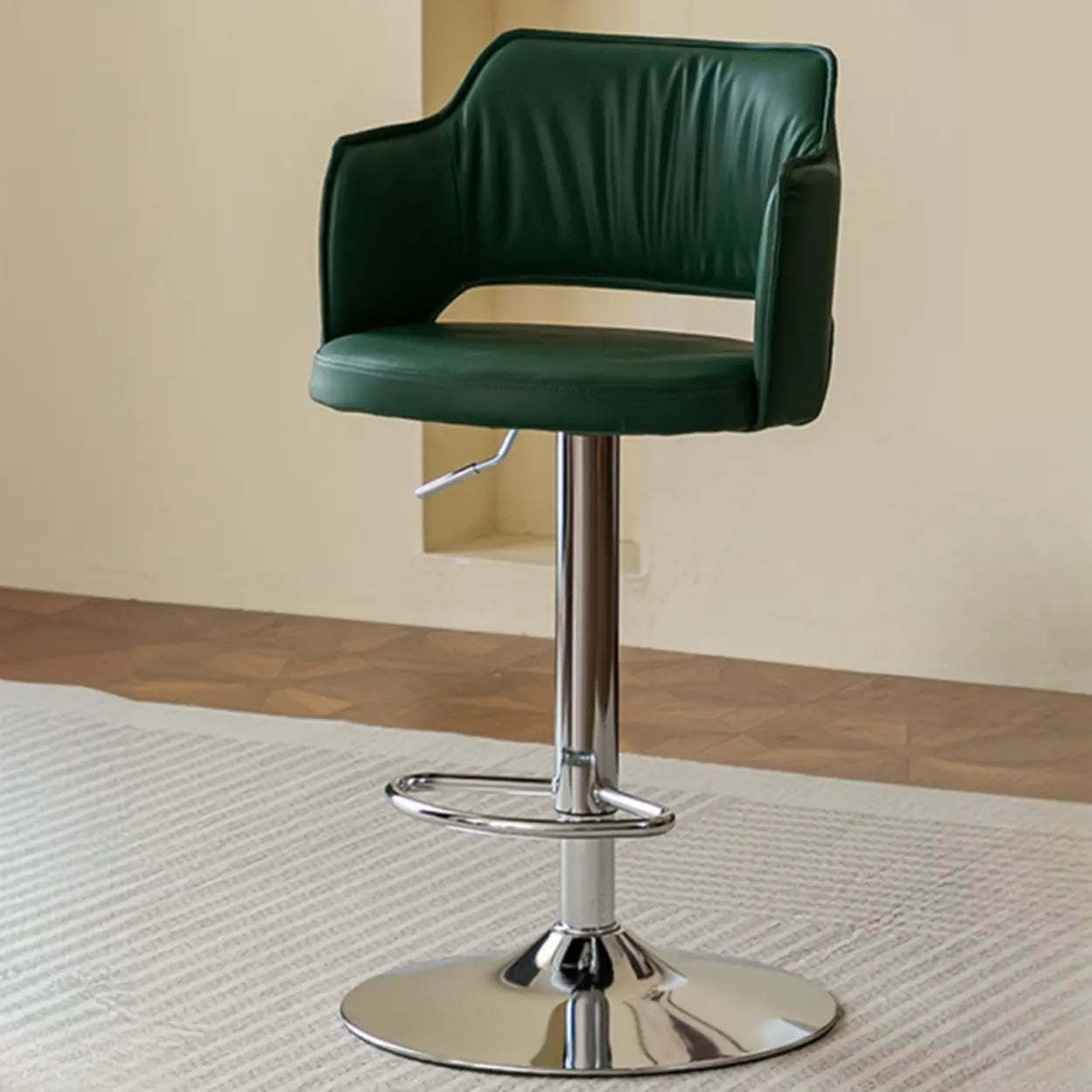 Modern Adjustable Rotating Barrel Bar Stool with Arms — Black / Atrovirens