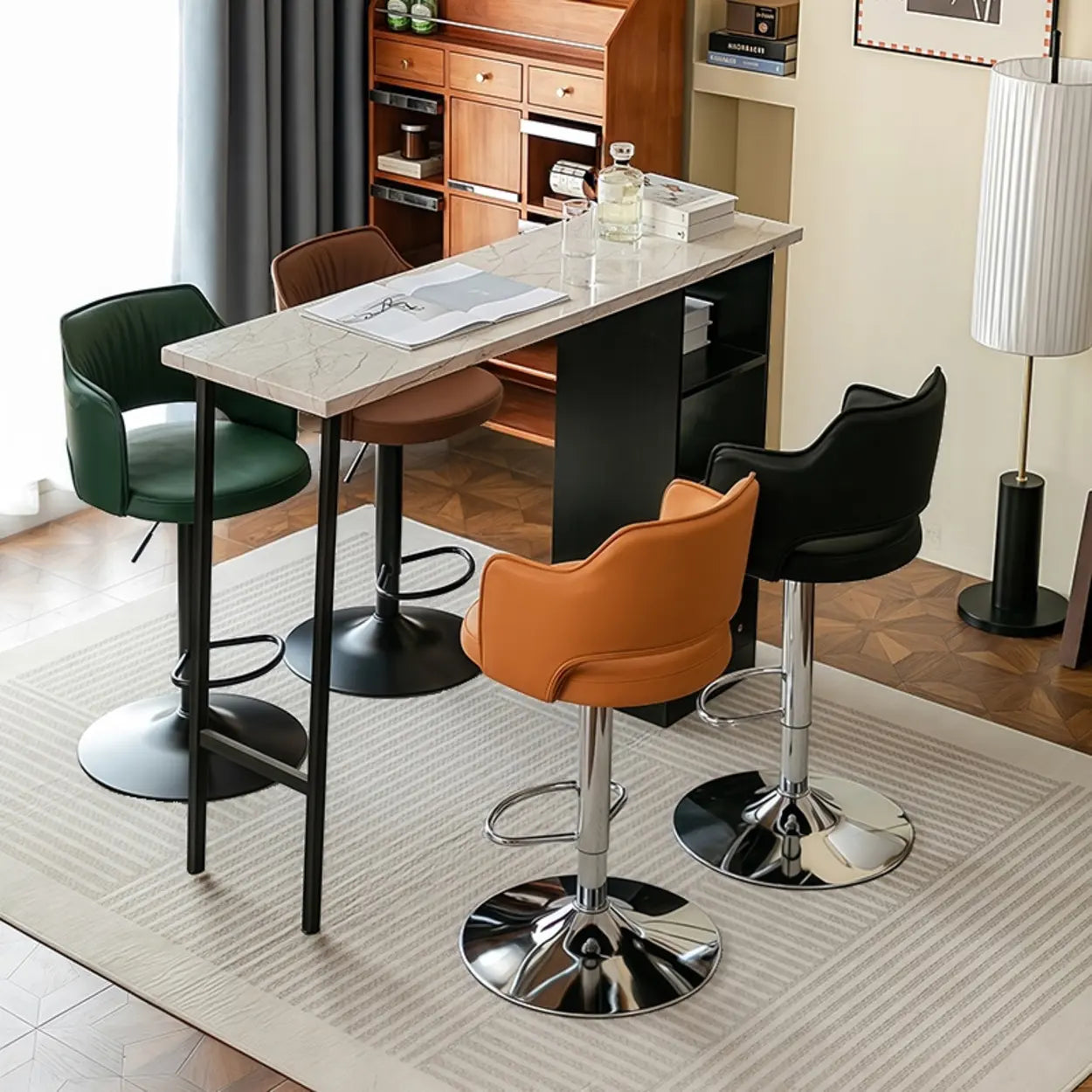 Modern Adjustable Rotating Barrel Bar Stool with Arms — Black / Coffee