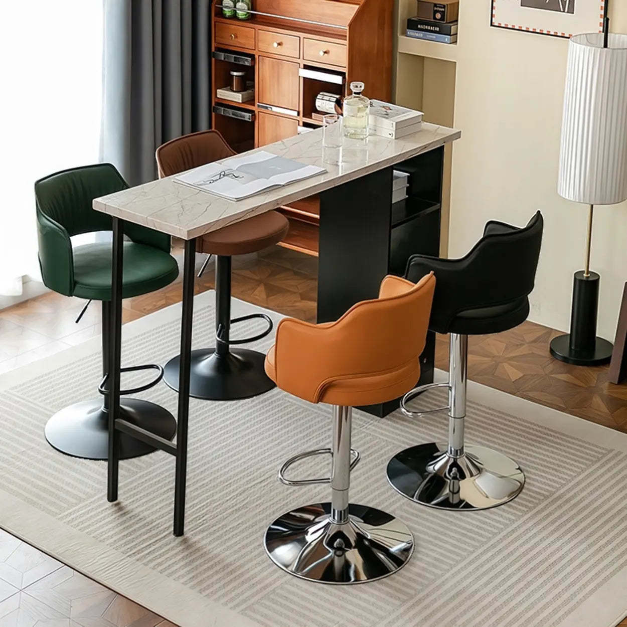 Modern Adjustable Rotating Barrel Bar Stool with Arms — Black / Coffee
