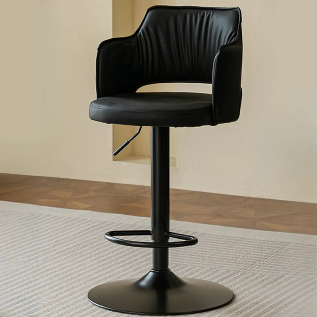 Modern Adjustable Rotating Barrel Bar Stool with Arms — Silver / Black