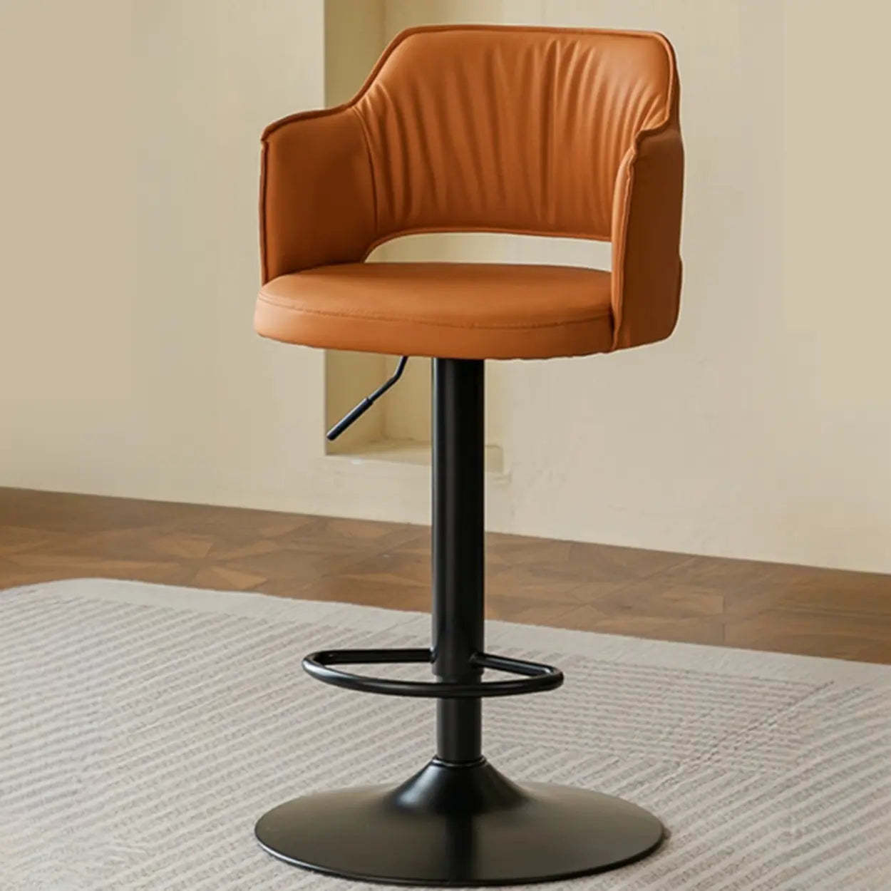 Modern Adjustable Rotating Barrel Bar Stool with Arms — Silver / Atrovirens