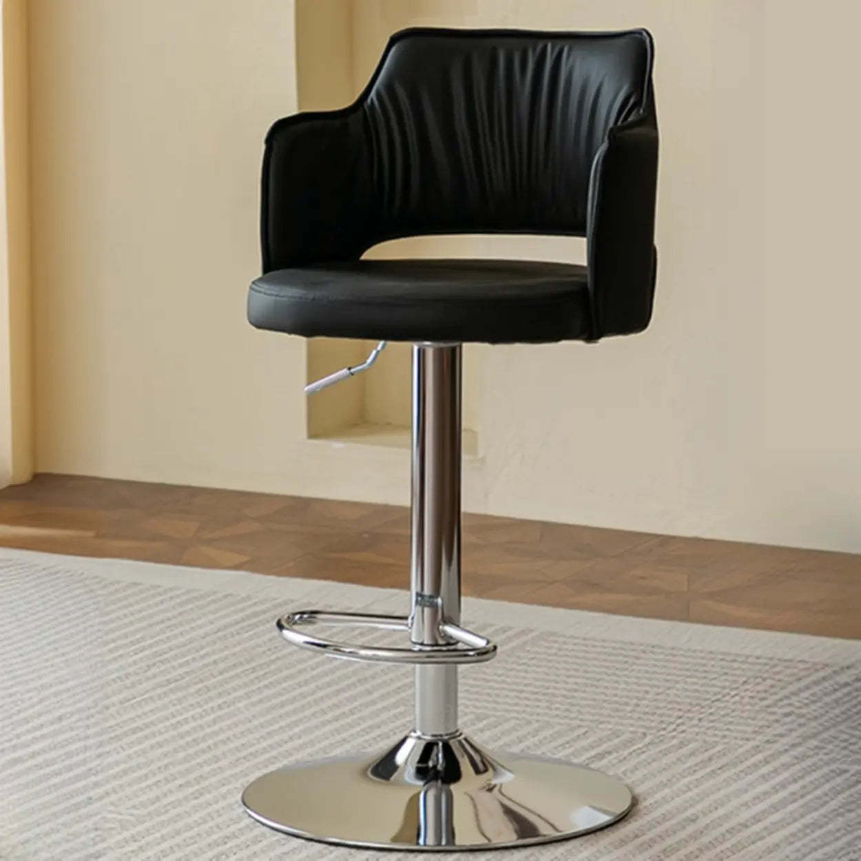 Modern Adjustable Rotating Barrel Bar Stool with Arms — Silver / Light Gray