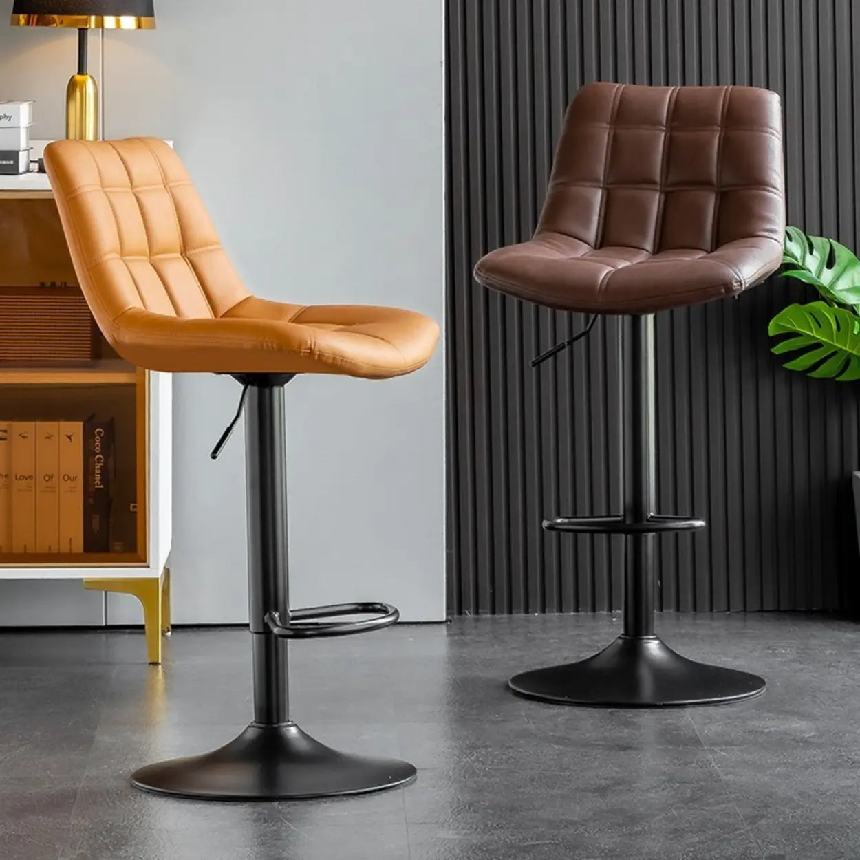 Square Adjustable Height Bar Stool with Rotating Back