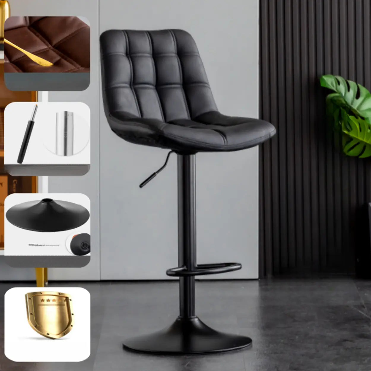 Square Adjustable Height Bar Stool with Rotating Back — Silver / Green