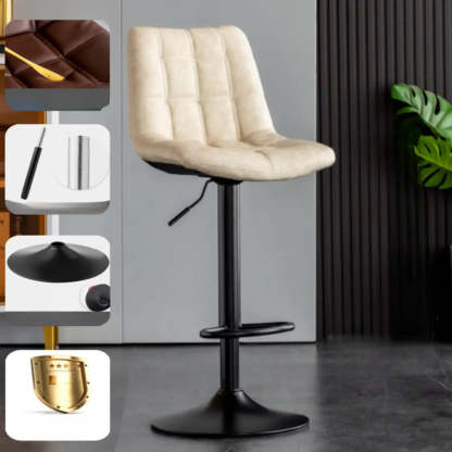 Square Adjustable Height Bar Stool with Rotating Back — Silver / Brown