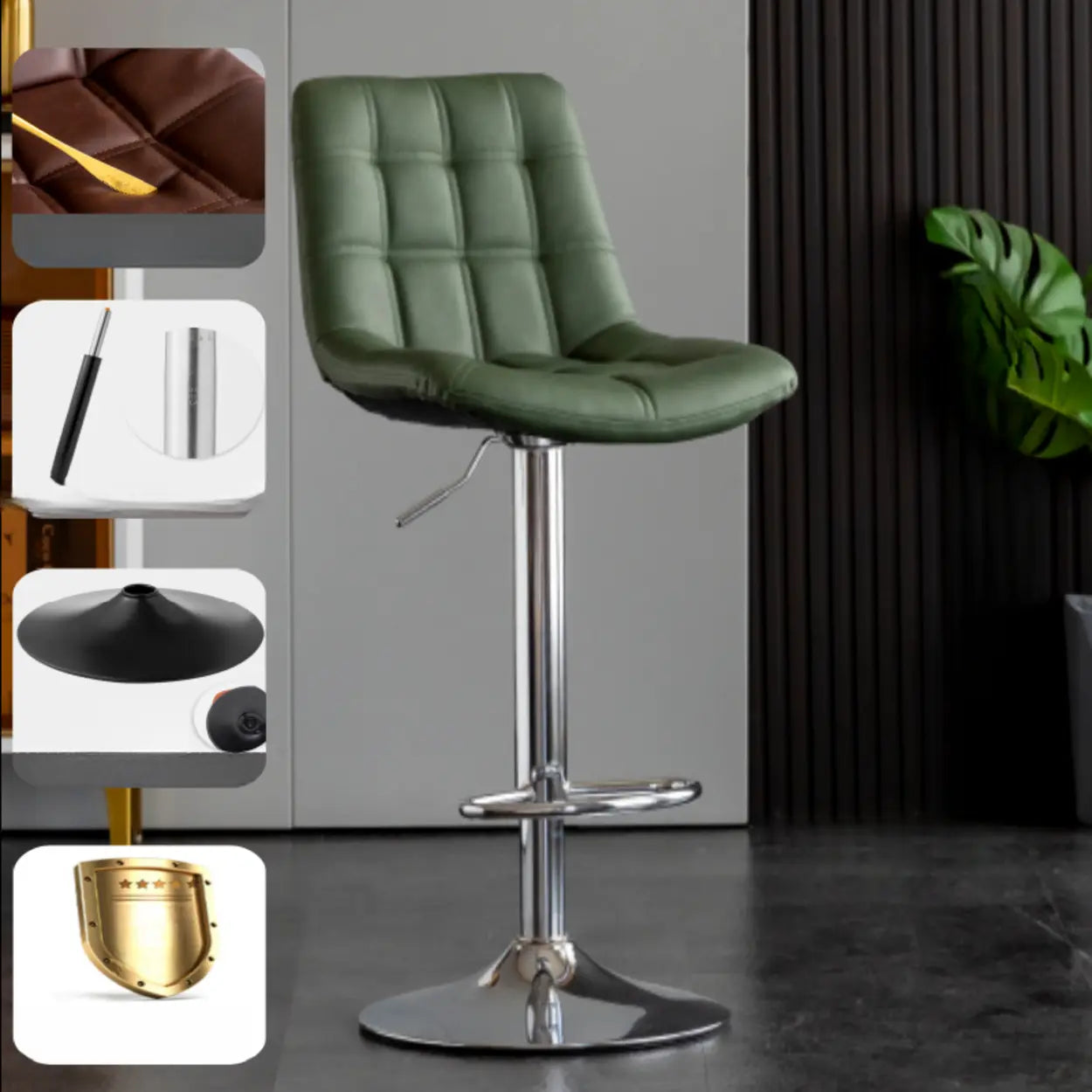 Square Adjustable Height Bar Stool with Rotating Back