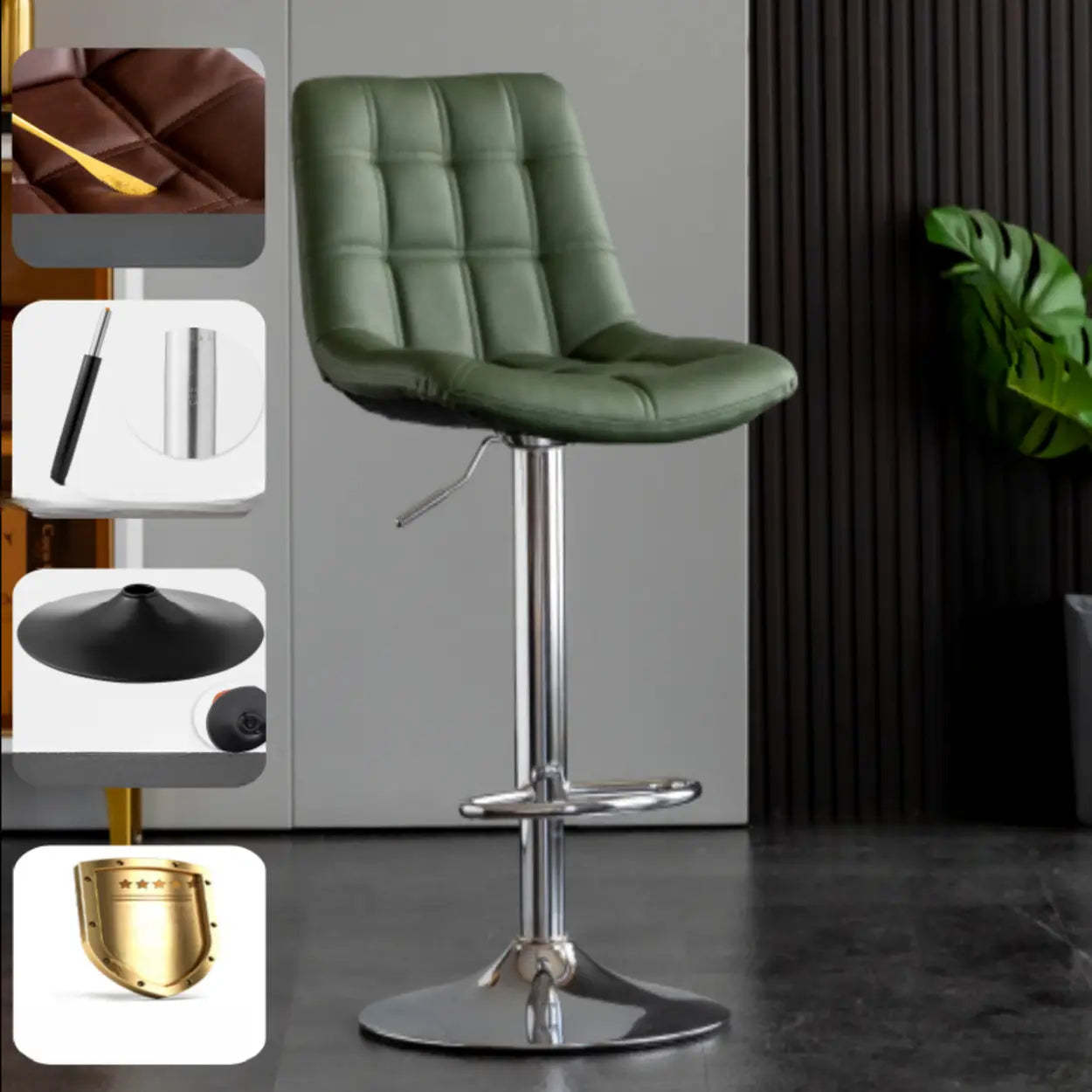 Square Adjustable Height Bar Stool with Rotating Back