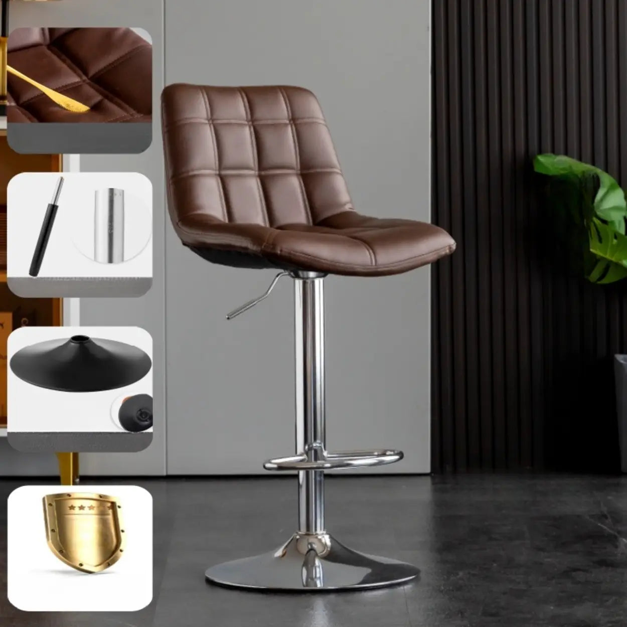 Square Adjustable Height Bar Stool with Rotating Back