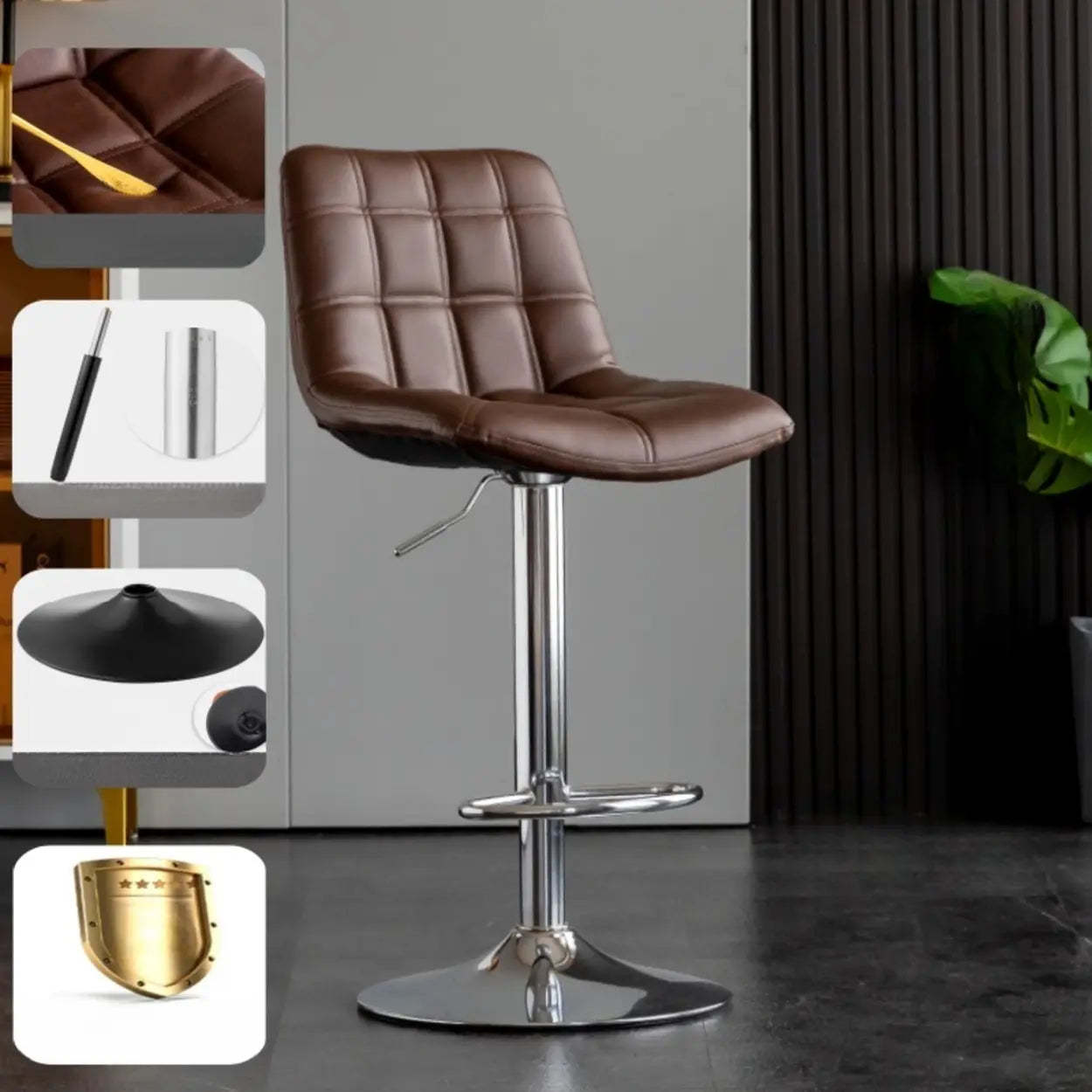 Square Adjustable Height Bar Stool with Rotating Back