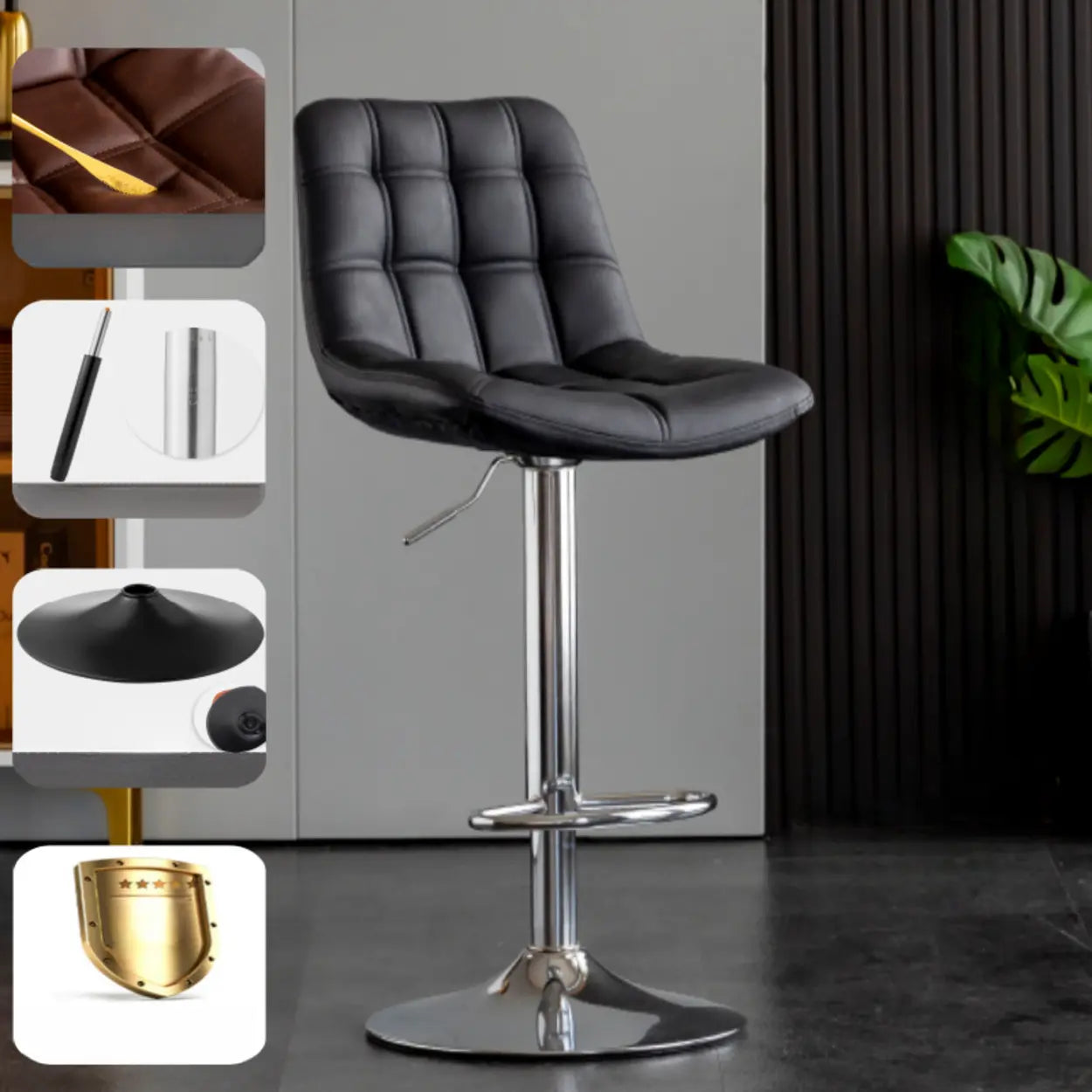 Square Adjustable Height Bar Stool with Rotating Back