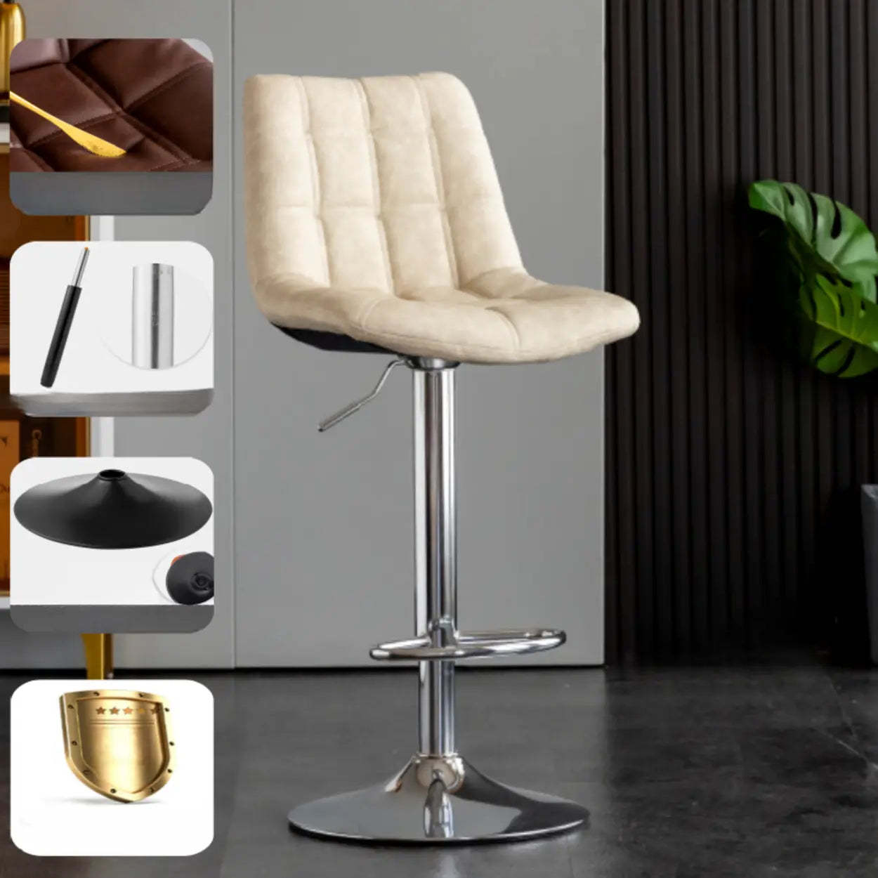 Square Adjustable Height Bar Stool with Rotating Back