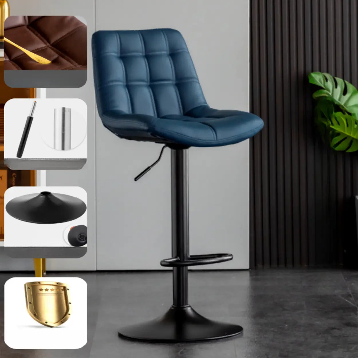 Square Adjustable Height Bar Stool with Rotating Back — Black / White