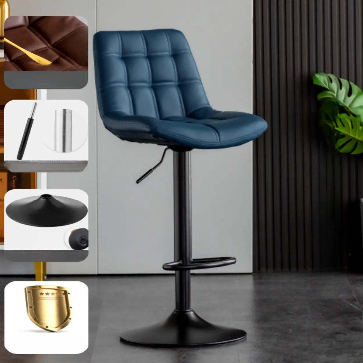 Square Adjustable Height Bar Stool with Rotating Back — Black / White