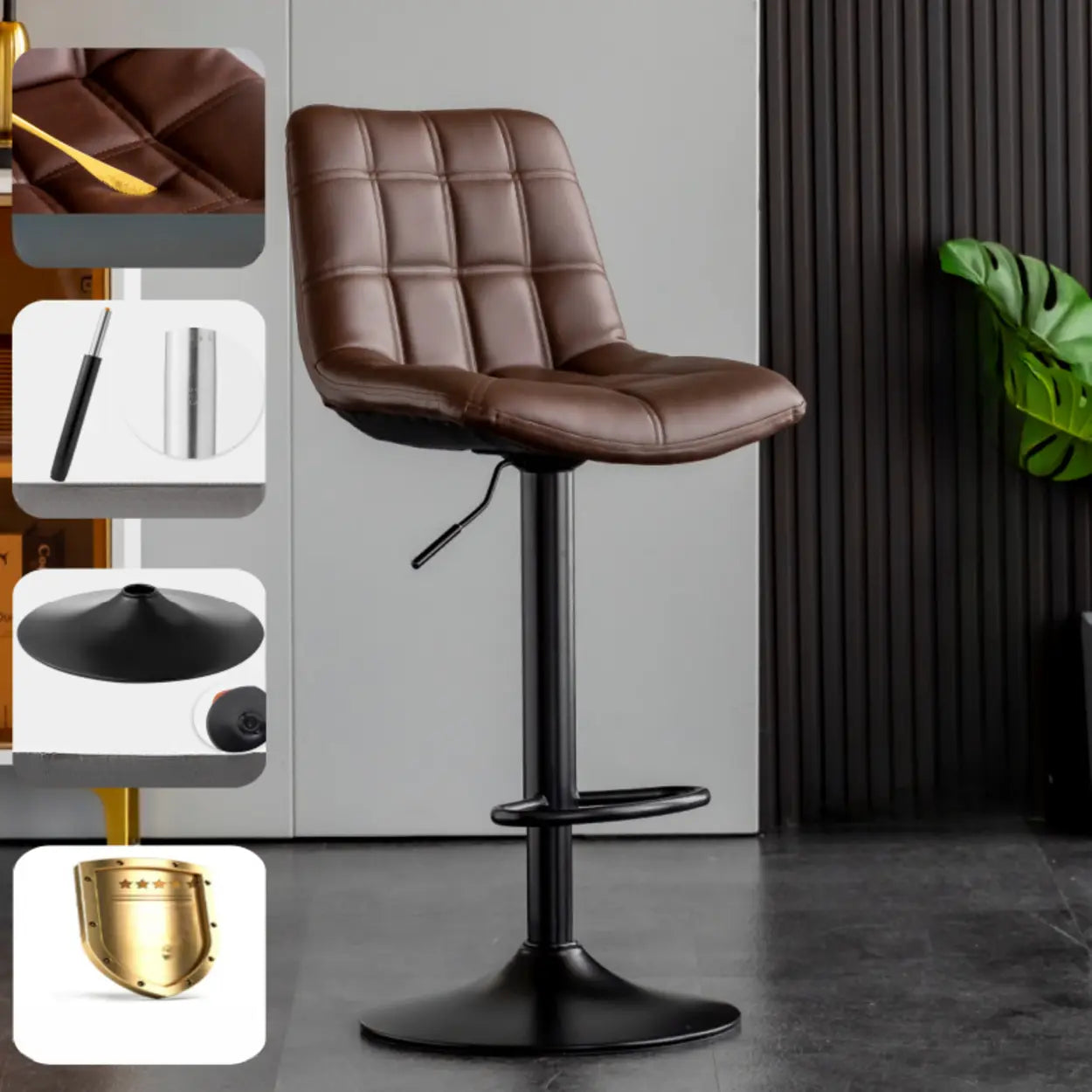 Square Adjustable Height Bar Stool with Rotating Back — Black / Yellow