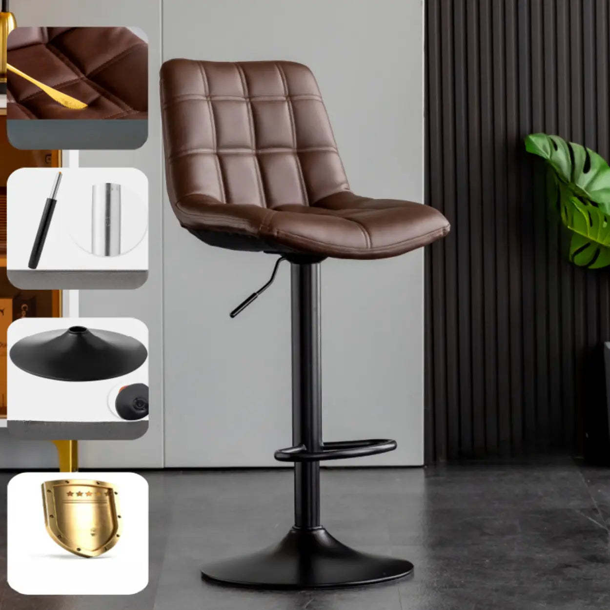 Square Adjustable Height Bar Stool with Rotating Back — Black / Yellow