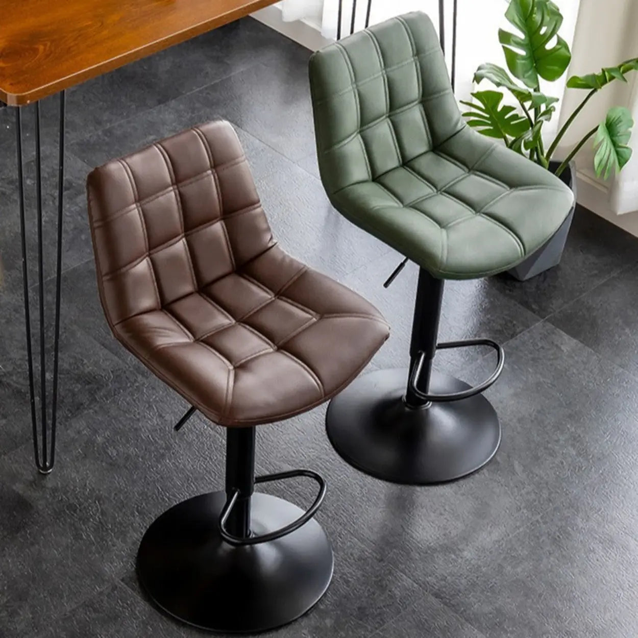 Square Adjustable Height Bar Stool with Rotating Back — Black / Green